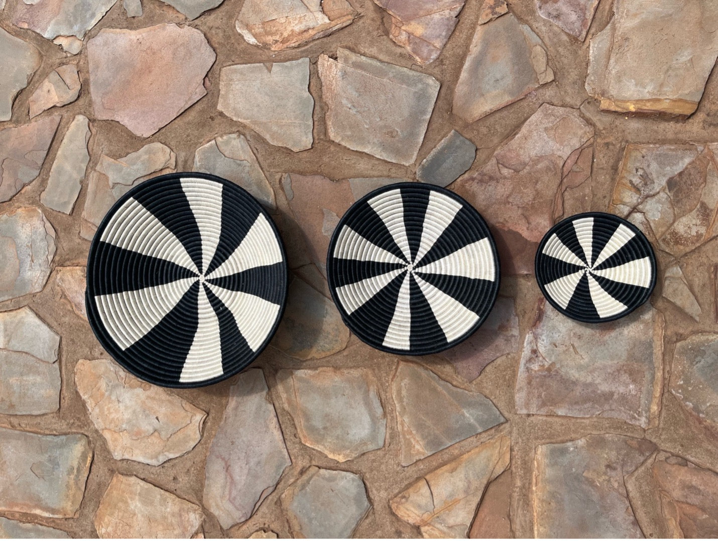 Black & White Pattern Set - 3 Handwoven Rwandan Bowls